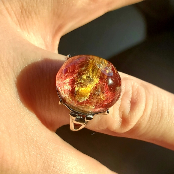 New Red Yellow Phantom Quartz Lodolite Adjustable 925 Silver Ring. - Picture 16 of 16